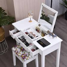 Costway makeup vanity dressing table 10 dimmable bulbs whiteblackbrown. Costway Vanity Dressing Table Set W Flip Top Mirror 3 Drawers 7 Compartments Makeup Desk White