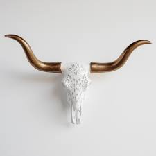Texas longhorn skulls and horns. Faux Large Carved Texas Longhorn Skull Wall Decor White And Bronze Southwestern Wall Sculptures By Near And Deer Houzz