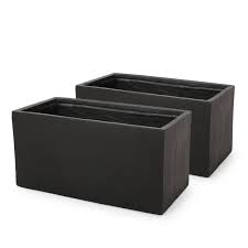 Let your seasonal garden shine with a rectangular wooden rectangular garden planter. Fardeen Outdoor Modern Large Cast Stone Rectangular Planters Set Of 2 Black Walmart Com Walmart Com