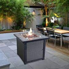 Shop all gas fire pit styles online at woodland direct. Square Rattan Concrete Top Gas Fire Pit Teamson Home Uk
