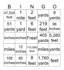 How much is 51 inches in feet? Customary Measurement Bingo Card