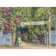 Five sauteed key west shrimp served over grits with vermont white cheddar cheese, scallions and bakery fresh toast. Travel Series Key West Blue Heaven Original Janet Francoeur Fine Art