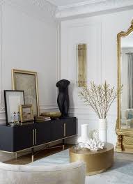 Contemporary Luxe Style Interior With Black White And Gold Colour Palette Apartment Decor House Interior Living Room Designs