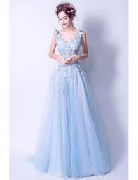 Elegant Light Blue V Neck Prom Dress Long With Butterfly Lace Beading Wholesale T69425 Gemgrace Com Prom Dresses Long Blue Light Blue Prom Dress Long Prom Dresses Blue