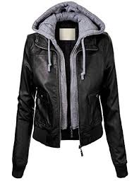 Mbj Womens Faux Leather Zip Up Moto Jacket With Hoodie At Amazon Women S Coats Shop Leather Look Jackets Fashion Faux Leather Bomber Jacket