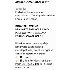 Merujuk perkara diatas, saya penama diatas ingin membuat rayuan kolej bagi sesi semester 2 saya. Jpk Uitm Seremban On Twitter Makluman Pendaftaran Kolej Bagi Pelajar Yang Berjaya Permohonan Kolej Jpkvengers Jpkuitmseremban1819 Penerajukesejahteraanpelajar Https T Co Qc2h7jxat9