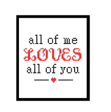This free valentine cross stitch pattern and matching floss thread holders are a handy cute i have designed another free cross stitch pattern for halloween, this cute little ghost frightening the spider. Instant Download Cross Stitch Pattern All Of Me Loves Love Valentine Quote Heart Text Wedding Anniversary Wall Art Cross Stitch Gift Zindagi Designs