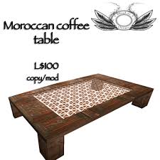 This elegant accent table's overall dimensions are 25.25 inches wide by 25.25 inches deep by 15.38 inches high, giving you plenty of space to use it as a decorative display or functional storage area for household. Second Life Marketplace Moroccan Coffee Table