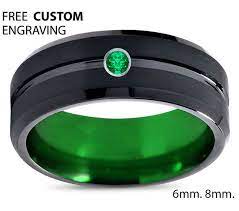 Black Tungsten Green Ring Mens Wedding Band Ring Green Emerald Tungsten Carbide 8mm Tungsten M Mens Diamond Wedding Bands Mens Wedding Bands Mens Wedding Rings