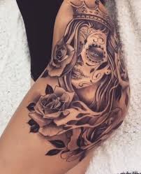 Generally, people associate day of the dead tattoos with beautiful women with their faces painted as skulls. Placement For My Day Of The Dead Woman Best Tattoos For Women Tattoos Thigh Tattoo