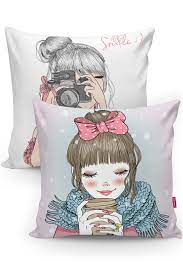 realhomes fashion girl desenli 2 li dekoratif kirlent kilifi seti trendyol kirlent kirlent kiliflar
