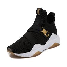 Black And Gold Tennis Shoes Womens Womens Puma Defy Mid Athletic Shoe Black Gold Gum 361805 Puma Shoes Women Black Puma Shoes Pumas Shoes