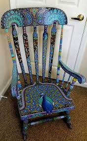 Peacock Rocking Chair Rocking Chair Looks Ordinary Chair To Me Where Are The Rockers Painted Rocking Chairs Funky Painted Furniture Painted Furniture