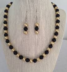 Black And Gold Jewelry Set Gold Bead Necklace Black Pearl Jewelry Set Wedding Jewelry Etsy In 2020 Black Pearl Jewelry Gold Bridal Jewellery Sets Black Gold Jewelry