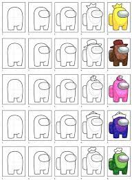 Add the two legs below. Draw An Among Us Crew Mate Rainbow Style Art Projects For Kids Easy Doodle Art Kids Art Projects Art Drawings For Kids