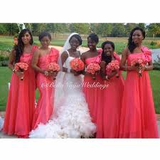Bellanaija Weddings Bridal Party And Bridesmaids In Coral Dresses And Weddin Beautiful Bridesmaid Dresses Nigerian Bridesmaid Dresses Coral Bridesmaid Dresses