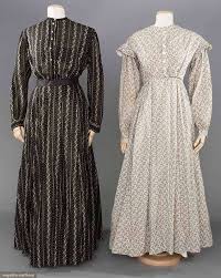 2 Cotton Calico Work Dresses 1860 1890 1 1860s 1 Piece White W Brown Feathery Print Piped Cartridged Pleated Historical Dresses Dresses For Work Dresses