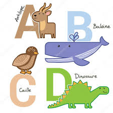Illustration about animal, present, creative, rabbit, character, flamingo, animals, preschool, france, . Vector Cartoon Zoo Farm French Alphabet Bright Big Letters Colorful Simple Childish Animals For Children And Kids And Handwriting Words Abc For Education School Kindergarten Day Care Center Dinosaur Whale Premium