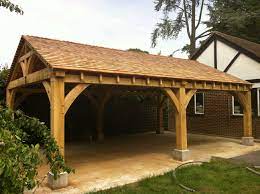 Green Oak Timber Framed Bbq Shelter For Garden With Cedar Shingles Pergola Pergola Plans Building A Pergola