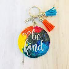 Epoxy Resin Keychain Be Kind Keychain Glitter Keychain Etsy In 2021 Keychain Design Acrylic Keychains Keychain