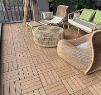 HGOuhK WPC Terrassenfliese 12 quadratische, ineinandergreifende, gestreifte  Vinyl-Bodenfliesen, Terrassendielen for den Außenbereich, ...