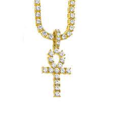 Ankh Cross Necklace Egyptian Jewelry Gold Color Pendant Tennis Chain Formen Key To Li Quartz Crystal Necklace Pendants Quartz Crystal Necklace Egyptian Jewelry