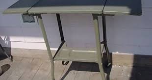 Vintage Navy Military Grey Metal Rolling Typing Table 06 26 2008 Navy Military Table Vintage