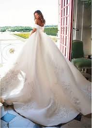 Fascinating Satin Off The Shoulder Neckline Ball Gown Wedding Dress With Lace Appliques 3d Flowers Ball Gown Wedding Dress Ball Gowns Wedding Bridal Dresses