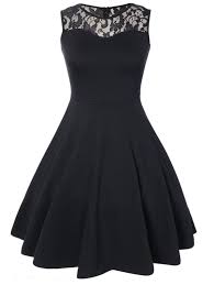 Black Sleeveless Lace Top A Line Flare Dress Dresses