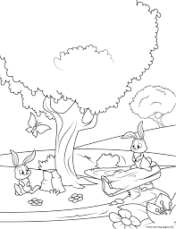Select from 35915 printable crafts of cartoons, nature, animals, bible and many more. Rabbits In The Spring Forest Coloring Pages Printable