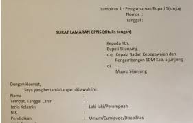 Contoh Surat Lamaran Cpns 2019 Ditulis Tangan Website Resmi Pemerintah Kabupaten Sijunjung