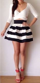 High Waisted Black White Striped Two Toned Stretchy Bell Flare A Line Structured Bandage Mini Skirt Sold Out Fashion White Mini Dress Clothes