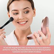 B Beauty Planet 20X Magnifying Mirror with Light, 20X/5X/1X Travel Lighted  Makeup Mirror,Portable LED Compact Mirror,Handheld Folding Rechargeable  Ring Light Mirror(4inches, Rose Gold) : Buy Online at Best Price in KSA -