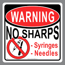 Red in color with a universal biohazard label. Sharps Container Decal For Keeping Sharps Out Of Your Container