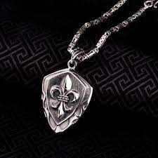 Men S Sterling Silver France Fleur De Lis Shield Necklace Jewelry1000 Com Gold Chains For Men Sterling Silver Mens Chains For Men
