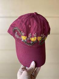 Hand Embroidered Floral Baseball Hat Hand Embroidered Hat Embroidery Diy Embroidery Designs