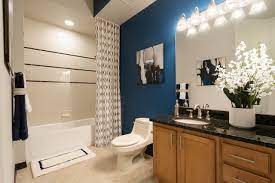 All wood surfaces and organic accessories surround the modern freestanding tub, and the result is an absolute dream. Rental Bathroom Decor Ideas Amli Residential