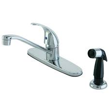 The faucet is installed in the middle hole, and the two handles are installed on the outer holes. 4 Hole Kitchen Faucet Single Handle Satin Nickel Kingston Brass Target