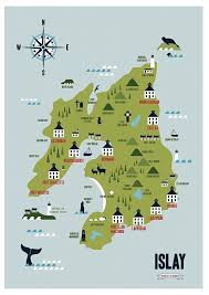 Printed Map Of The Isle Of Islay Featuring Whisky Etsy Isle Of Islay Islay Whisky Map