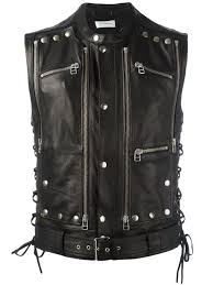 Faith Connexion Lace Up Grained Leather Biker Vest Black Modesens Leather Biker Vest Studded Leather Jacket Leather Jacket Men