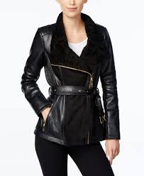 Guess Faux Fur Collar Faux Leather Jacket Coats Women Macy S Faux Leather Jackets Faux Fur Collar Leather Jacket