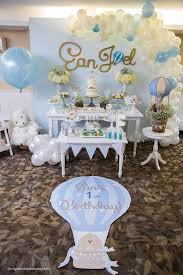 Boy S Hot Air Balloon First Birthday Hot Air Balloon Party Ideas Boy Baby Shower Themes Hot Air Balloon Baby Shower Theme Hot Air Balloon Party
