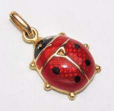 14k Guilloche Enamel Ladybug Charm Pendant 14kt Yellow Gold Ladybird Bug Ladybug Plain Jewelry Vintage Charm Bracelet