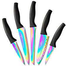Simple design blends effortlessly with any kitchen decor style. Silislick Kitchen Knife Set 5 Elegant Chef Knives Quality Stainless Steel Blades With Ergonomic Handles Rainbow Effect Titanium Coating Best Boning Paring Bread Vegetable And Carving Knife Kitchen Knife