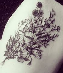 Black And White Floral Tattoo Flower Tattoo Wildflower Thigh Tattoo Black And White Floral Tattoo Women S Tattoo Realistic Flower Tattoo Floral Tattoo Sleeve Thigh Tattoo