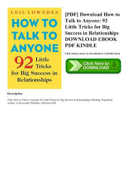 Hd quality and cheap rates for the voip calls 2. Pdf Download How To Talk To Anyone 92 Little Tricks For Big Success In Relationships Download