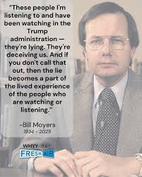 Longtime TV correspondent and commentator Bill Moyers died last week at age  91. Before he began his long career in broadcasting, he was presidential  aide to Lyndon B. Johnson and later became