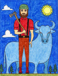 When the ox got warmer, his hair remained blue. How To Draw Paul Bunyan Art Projects For Kids
