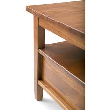 Rustic natural aged brown medium square wood coffee table with drawers: Simpli Home Warm Shaker Solid Wood Coffee Table With Drawers In Golden Brown Axcrwsh01 Lgb