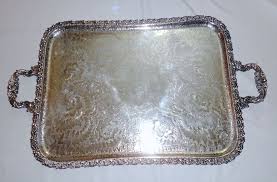 Antique Ifs Ltd England Silver On Copper Handled Waiter Serving Tray Huge 29in Copper Handles Tray Silver Plate